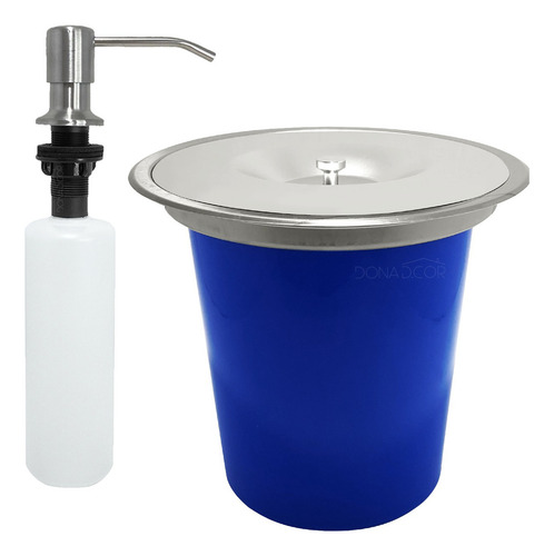 Suporte Detergente Embutido 350ml E Cesto De Lixo Inox 5 L Cor Prata/inox