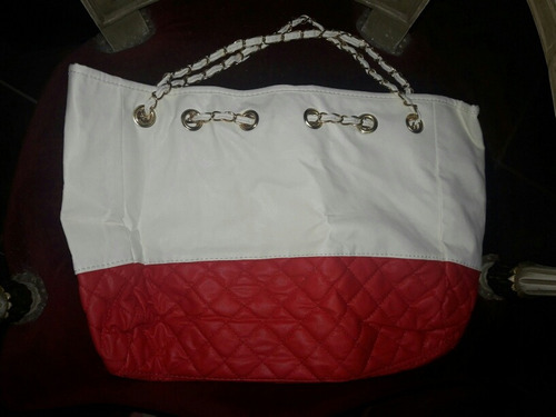 Hermoso Bolso Marfil Y Rojo Grande