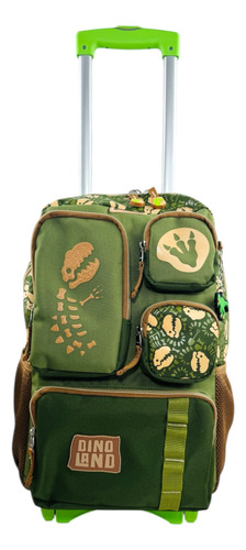 Mochila Rueditas Carrito Dinosaurio Extra Grande Uso Rudo Verde Dinoland