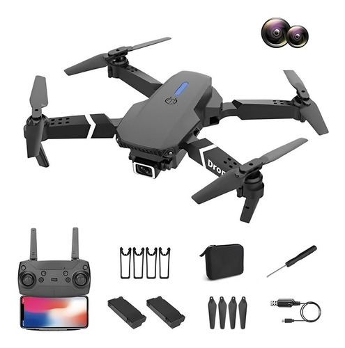Drone Con Par Cámara 4k Quadcopter + 2batería Color Negro