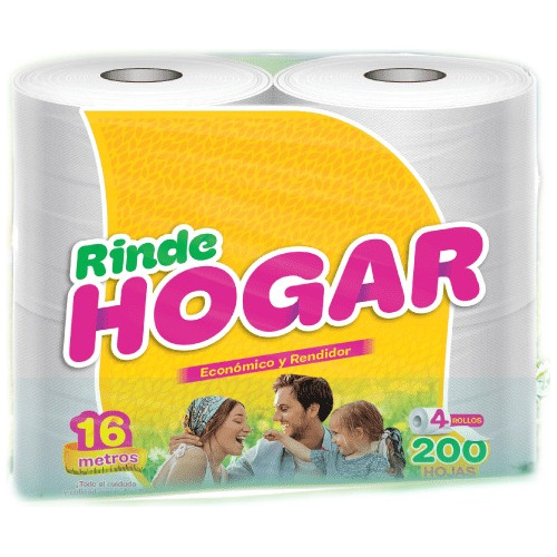 Papel Higiénico Hogar 4 Rollos 200 Hojas 16 Metros En Total