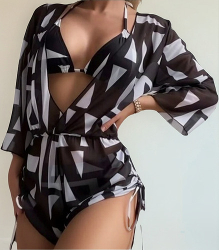 Juego De Traje De Baño Bikini Para Mujer Con Abrigo 3 Piezas
