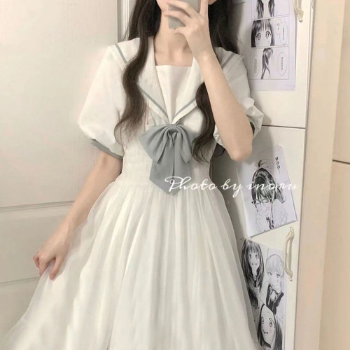 Dulce Vestido De Cuello Peter Pan De Estilo Japonés Con Lazo