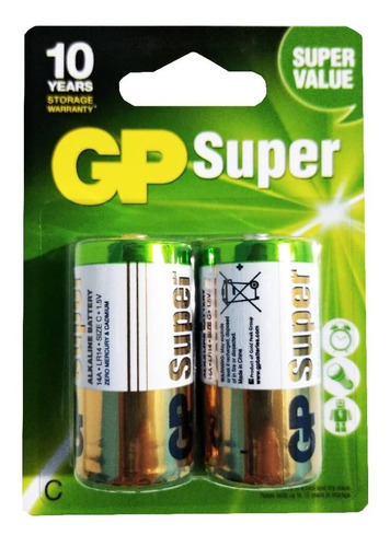 Pila Tipo C 1.5v Gp Super Alcalina Blisters De 2 Unidades