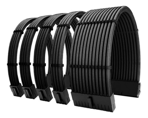 Kit 5 Cabo Sleeved Preto Extensor Fonte 1x24p 2x4+4p 2x6+2p