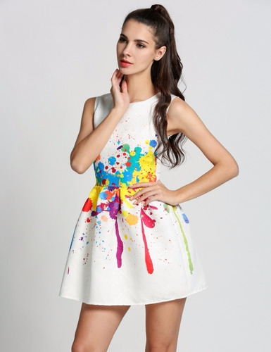 Tsuki Moda Japonesa: Vestido Linea A Corto Fiesta Brochazos