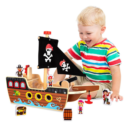 Juego De Pirata En Madera Para Niños De 3- Con Barco