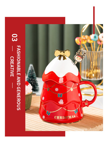 Juego De Tazas Navideñas Con Tapa Y Cuchara De Cerámica De 5