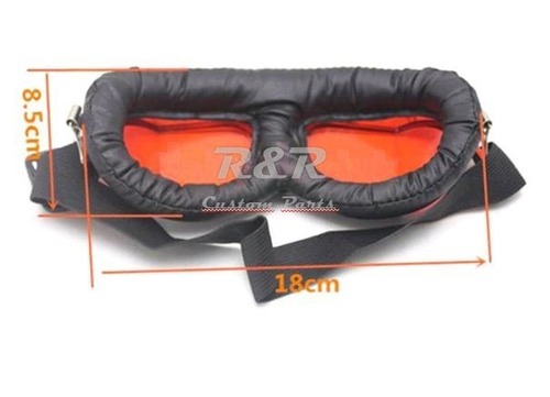 Óculos Motociclista Vintage Retro Preto/cromo Lente Vermelha