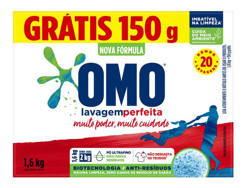 Lava Roupas Pó Omo Lavagem Perfeita 1,6kg +150g