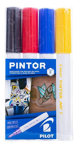 Set 4 Marcadores Pintor Finos Negro Rojo Azul Y Amarillo