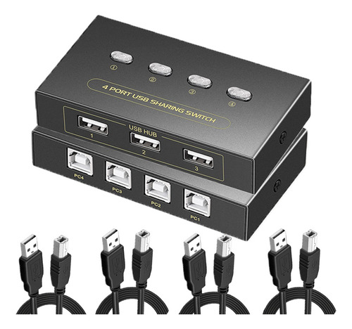 Conmutador Usb Kvm Switch Impresora 4 Entrada Y 3 Salida Multi-Dispositivo Compartido Interfaz USB Botón Conmutador Cable de Conexión para Conmutador Compartido de Interfaz USB.