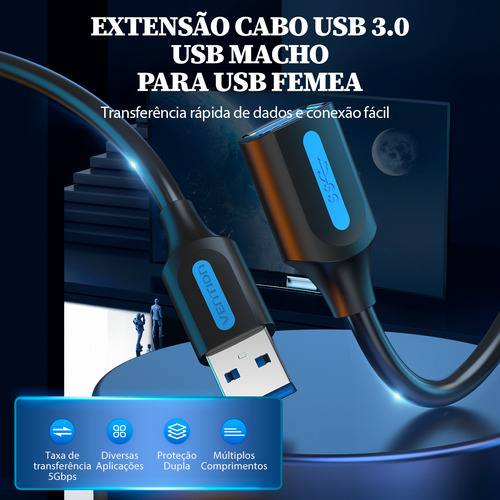 Cabo Extensor Usb 3.0 Macho X Usb Femea Ps4 Ps5 Vention 5m