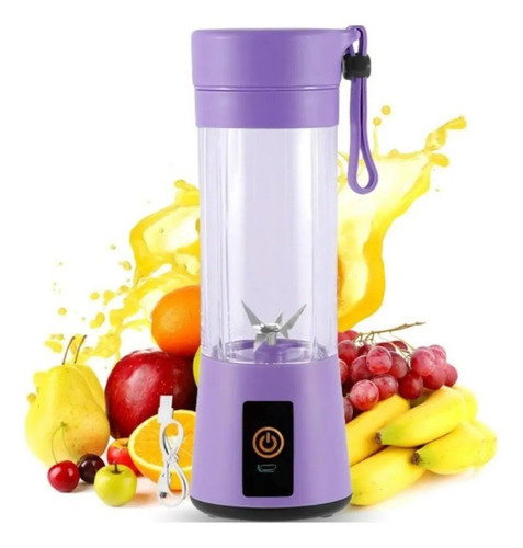 Mini Licuadora Portátil Recargable Usb Vaso Jugos Licuados Morado
