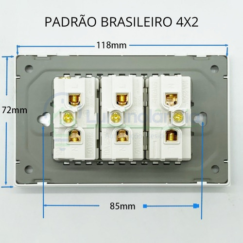 Tomada Tripla Acabamento Premium Vidro Temperado 4x2 Cor Dourado