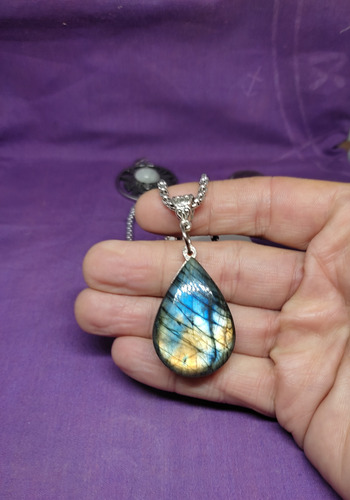 Labradorita Azul/naranja Forma De Gota , 4 Cms Alto Azul
