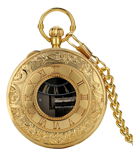 Reloj De Bolsillo De Cuarzo Vintage Con Cadena Dorado
