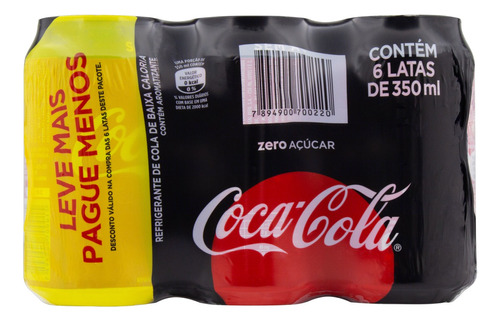 Pack Refrigerante Zero Açúcar Coca-Cola Lata 6 Unidades 350ml Cada Leve Mais Pague Menos