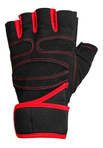 Guantes Mitones Con Muñequera Gym Pesas Mit4 Elástico Rojo