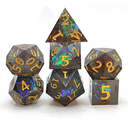 A 7 Piezas De Dados Poliédricos De Resina Juego Negro Dorado