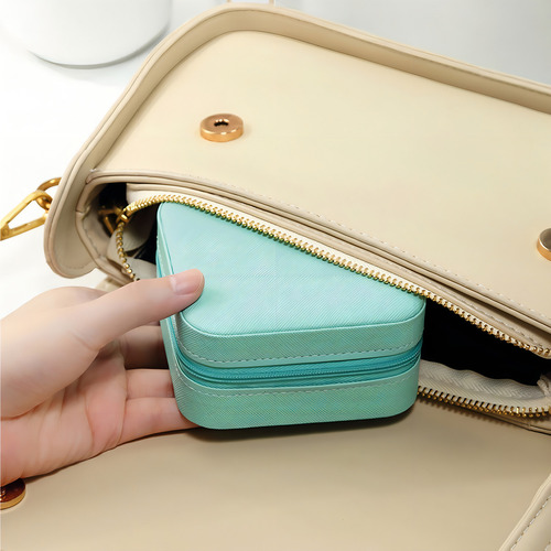 Porta Jóia Zíper Case Viagem Estojo Caixa Couro Zíper Maleta Cor Rosa-claro