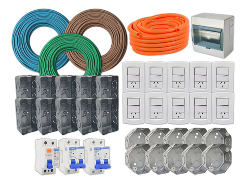 Kit Combo Instalación Eléctrica Completa Llaves Cable Cajas