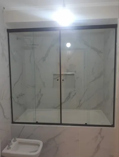 Mampara Baño 4 Hojas Transp/negro Vidrio 8 Mm 160x170 Cm