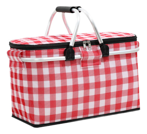 Picnic Basket With Zipper Closure Grocery Shopping Bag Red