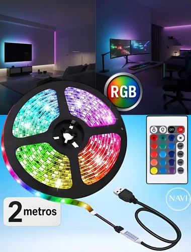 Fita Led Decorativa Rgb 2 Metros Adesiva Com Controle Remoto Usb,...