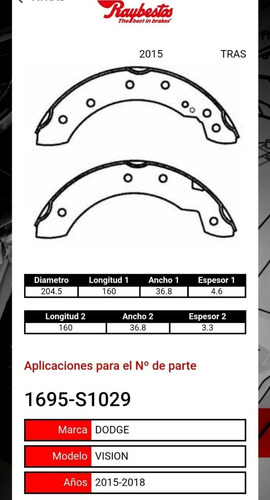 Balatas Tambor Traseras Dodge Vision 2015-2018 1695-s1029