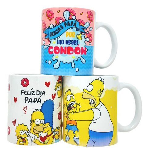 Set 3 Tazas Feliz Dia Del Padre Papá Los Simpson Surtidas Surtido Set Simpson