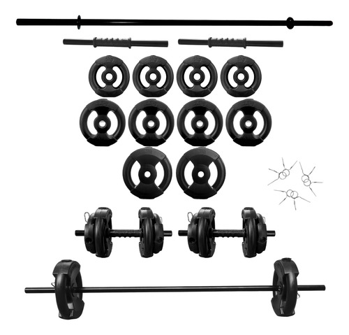 Kit Mancuernas Sonnos 24 Kg Barra Recta 19 Piezas Pvc Color Negro