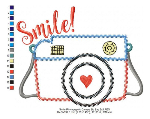 Matriz Para Bordados Maquina Cámara Fotográfica Smile 127