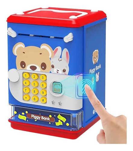 Mini Cofre Eletrónico Impressão Digital Infantil Presente Cor Azul Urso