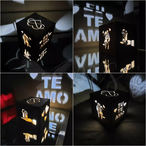 Luminária Abajur Refletiva Cubo Luz Dia Dos Namorados