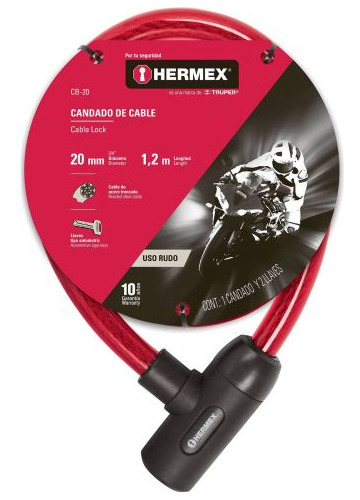 Candado Para Bici Moto Cable Trenzado Con Llave 120cm Hermex