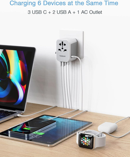 Adaptador De Viaje Universal Tessan, Adaptador De Alimentaci