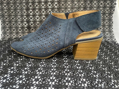 Sandalias Gamuza Azul Marino Tacón Madera