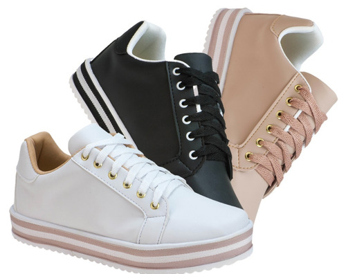 Imagem 1 de 5 de Tenis Casual Feminino Kit 03 Pares Sapatenis | S01.tc.kt3