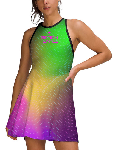 Vestido Beach Tennis C/ Shorts Degrade Verde Roxo Beachwear