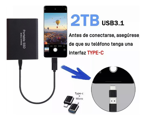 Externo Disco Duro Ssd 2tb 2000gb Sólido Mini Portátil