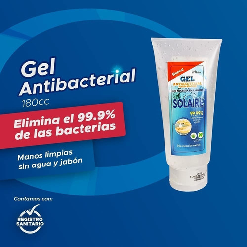 Gel Antibacterial Solaire 180g (70% Alcohol)