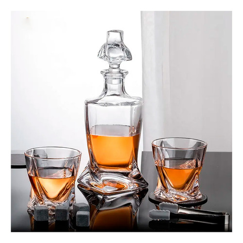 Decanter Whisky Conjunto Garrafa Com 2 Copos Caixa Madeira