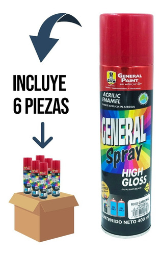 6 Pz - Pintura General Paint A2309 Rojo Cardenal