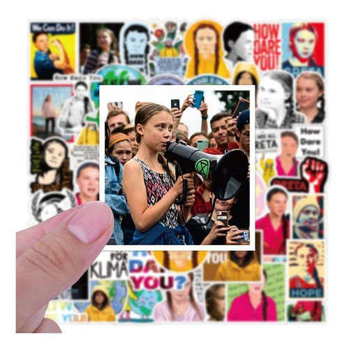 Greta Thunberg 50 Calcomanias Stickers Pvc Vs Agua Activista