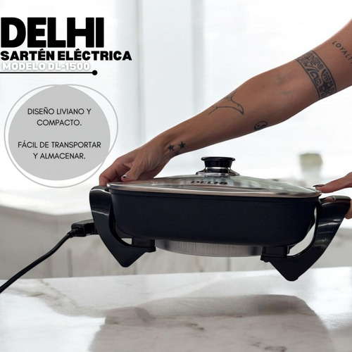 Sartén Olla Eléctrica Antiadherente 1300w Delhi DL-1500 Portatil Color Negro Frecuencia 50