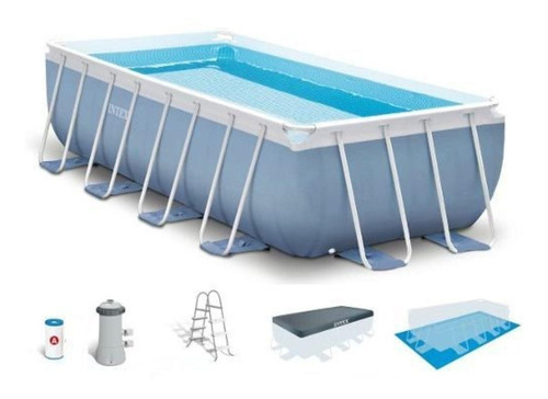 Piscina estructural rectangular Intex 26792 con capacidad de 10874 litros de 488cm de largo x 244cm de ancho gris claro diseño mosaico