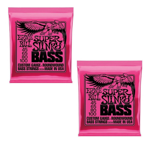 Kit 2 Encordoamentos Baixo 045 Ernie Ball Super Slink Níquel