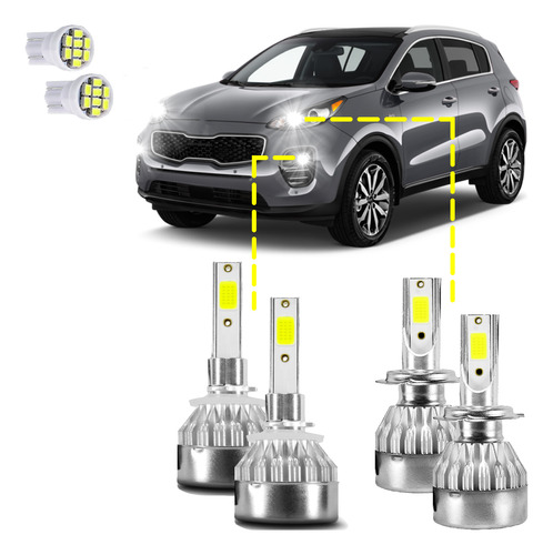 Kit Lâmpadas Ultra Led Sportage Farol Baixo Milha 2007/2019