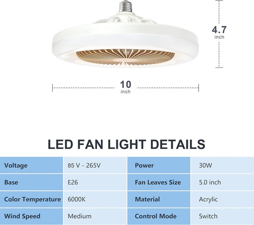 Lampara Ventilador Ventilador De Techo Con Luz Y Control Remoto Con 5 Palas De Plástico Color Blanco Estructura Color Blanco E27